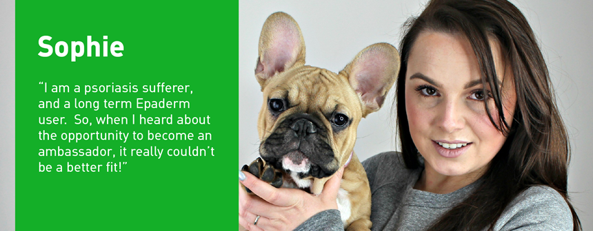 Sophie with dog and quote